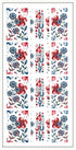 Decorative waterslide nail decals with red and blue floral patterns and &