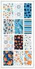 waterslide nail decal Collection of various patterns in blue and orange on a white background