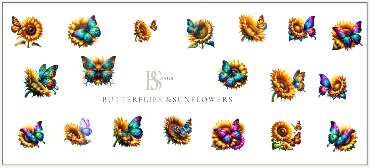 Waterslide Nail Decal | BUTTERFLIES &amp; SUNFLOWERS