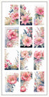 Set of floral waterslide nail decals with pink and blue flowers on a white background