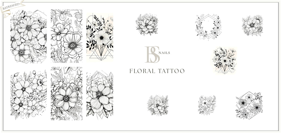 Collection of floral tattoo designs WATERSLIDE NAIL DECALS | BRIGHTSPOT NAILS