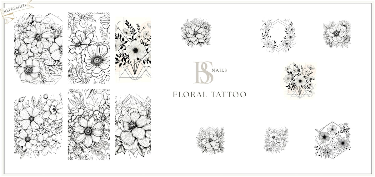 Collection of floral tattoo designs WATERSLIDE NAIL DECALS | BRIGHTSPOT NAILS