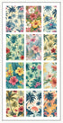waterslide nail decals  tropical floral and palm tree patterns in various colors.