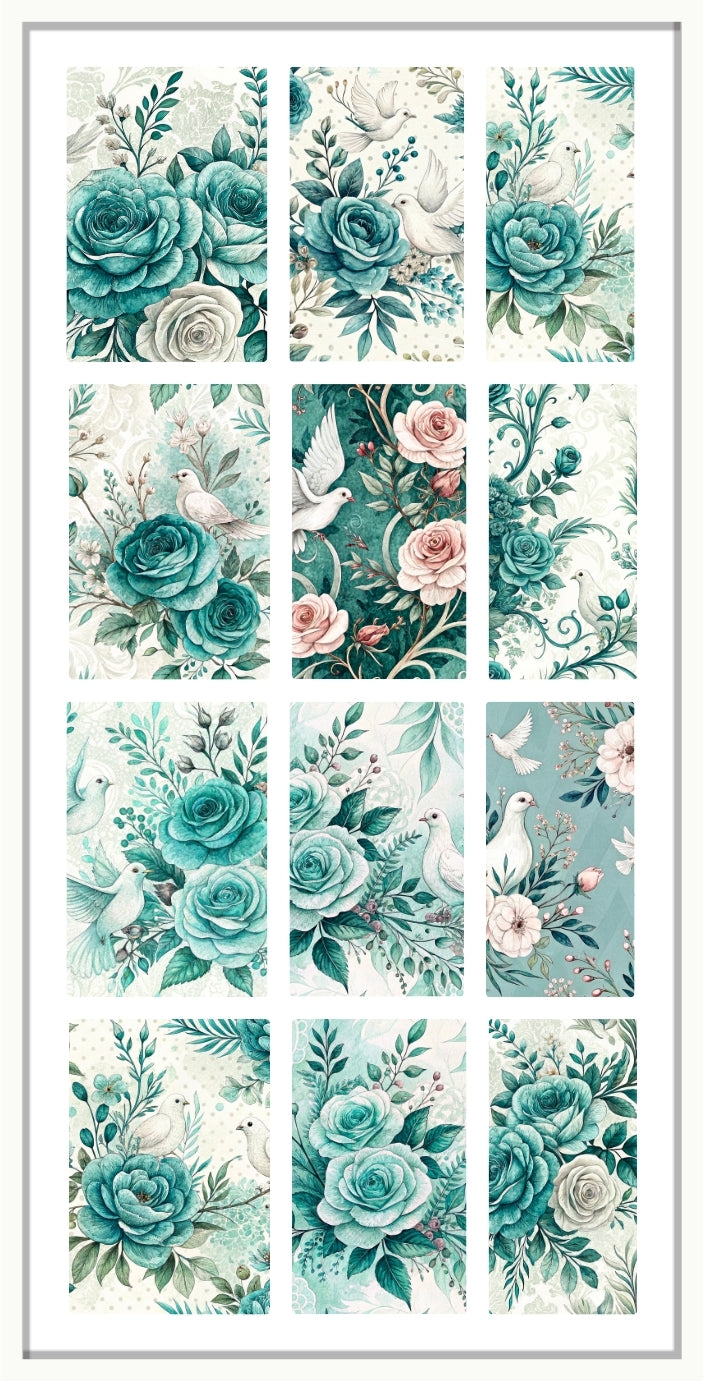 TEAL WEDDING | Floral &amp; Dove Waterslide Nail Decals
