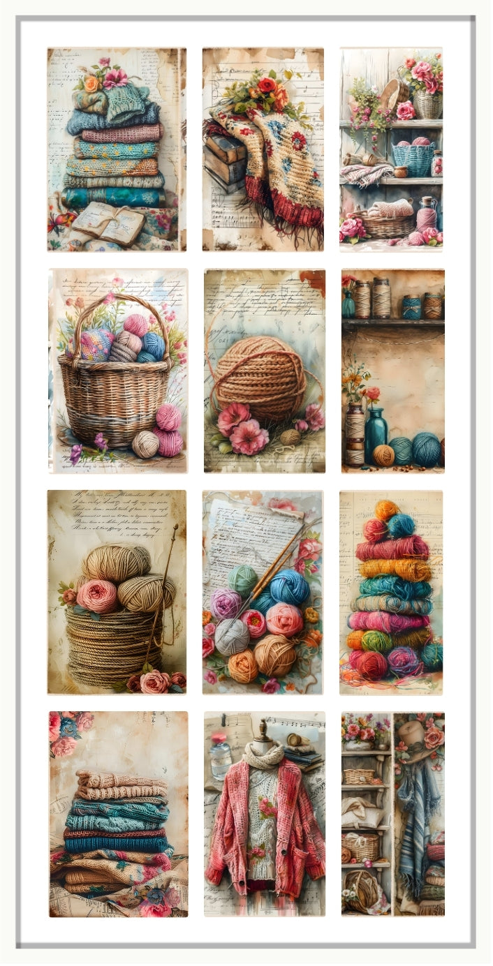 waterslide nail decals of various yarn and fabric items with a rustic and cozy feel.