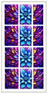 Waterslide nail decals with a mandolin design in purple, blue, and orange.