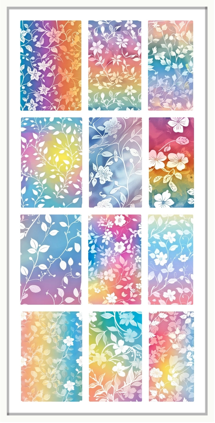 Set of white  floral pattern and ombre pastel background design waterslide nail decals