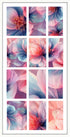 waterslide nail decal sheet of abstract floral designs in pink, blue, and purple.